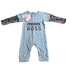 Mini Boss Grey Onesie with Faux Tattoo Sleeves Size 3-6 months (80) NWT